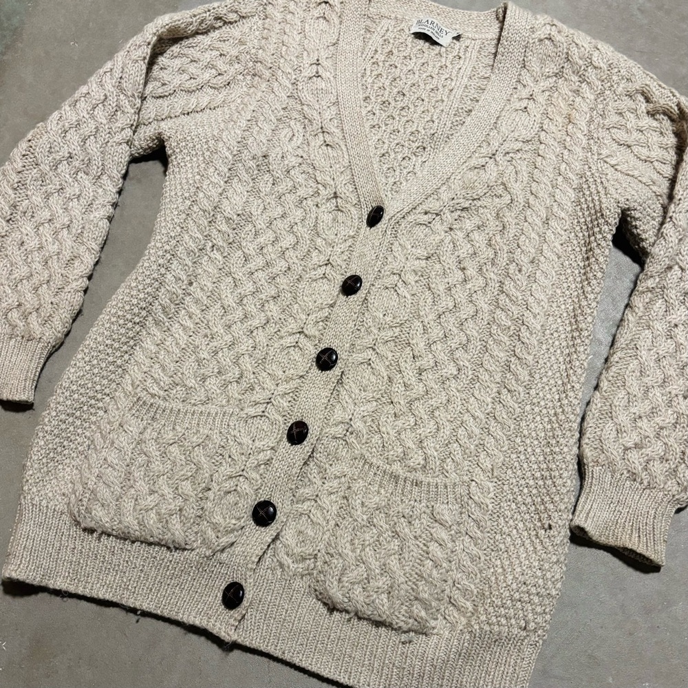 Blarney Woollen Mills 100% Merino Wool Cardigan Ireland Vintage Sweater